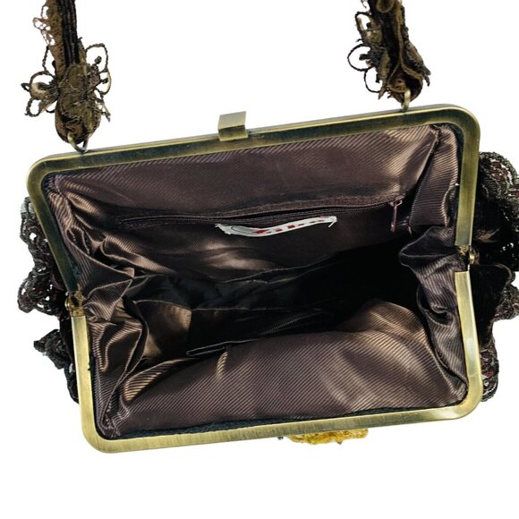 Ziba Velvet Beaded Purse Vintage Cottagecore Floral Lace Boho Romantic Handbag - Picture 4 of 16